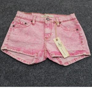 M2F Brand Denim Shorts Pink Acid Wash‎ Distressed Raw Hem Size 26 NWT